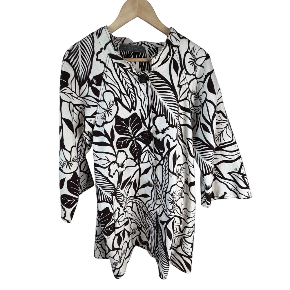Proenza Schouler Black White Cotton Canvas Floral Botanical Jacket Size S